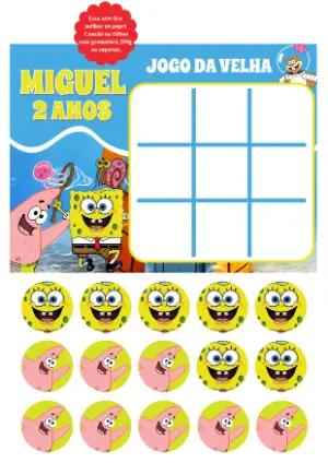 Jogo da Velha Aniversário Bob Esponja Editável Online