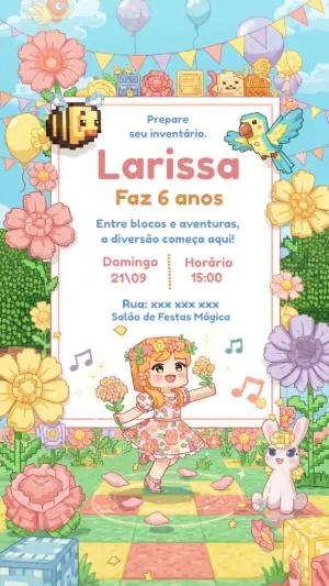 Convite Aniversário Minecraft Menina Floral para Editar Online