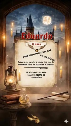 Convite de Aniversário Harry Potter Mágico para Editar