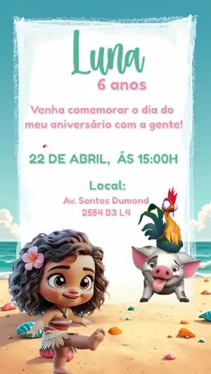 Convite Moana Baby Aniversário Editável Online