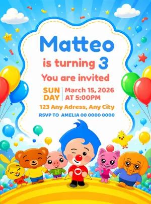 Plim Plim Birthday Invitation | Colorful Editable Template for Kids