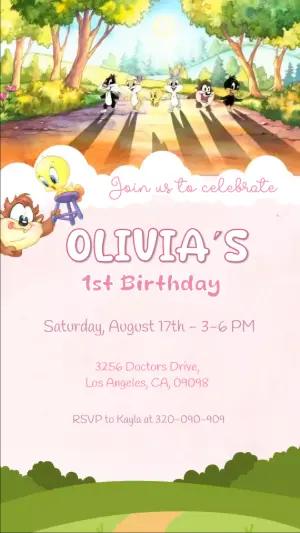 Animated Baby Looney Tunes Birthday Video Invitation Template
