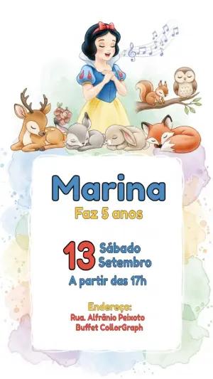 Convite Aniversário Branca de Neve Fofa para Editar Online