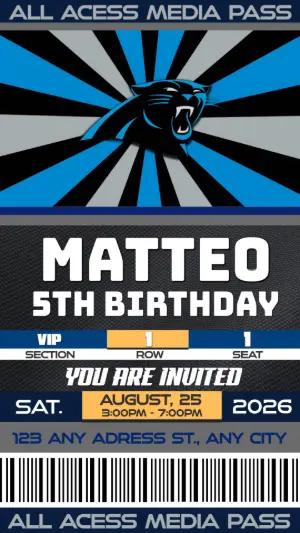 Editable Football Panther Birthday Ticket Invitation Carolina Panthers