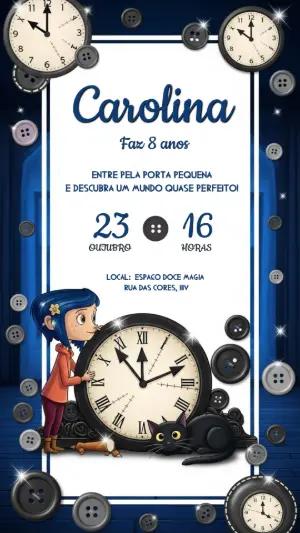 Convite Digital Aniversário Coraline e o Mundo Secreto Editável