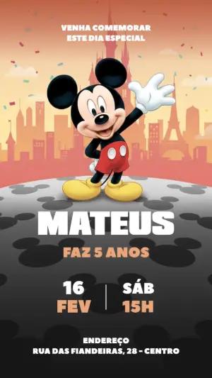 Convite Digital Aniversário Infantil Tema Mickey Mouse Editável