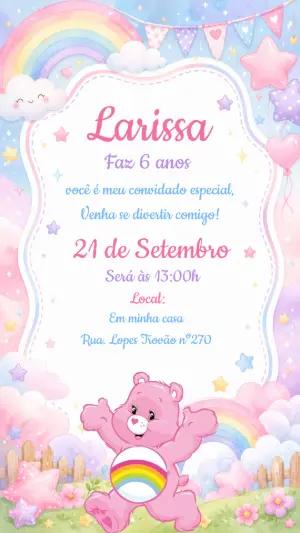 Convite de Aniversário Ursinhos Carinhosos Rosa Editável