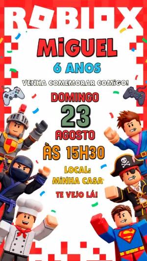 Convite Digital Roblox: Modelo Editável para Festa Infantil