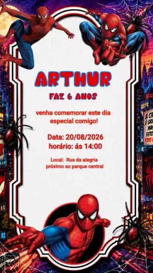 Convite de Aniversário Homem-Aranha Digital para Editar