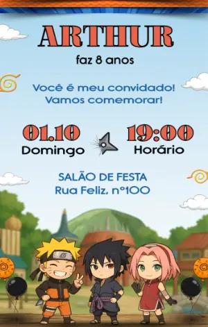 Convite de Aniversário Naruto Infantil Editável