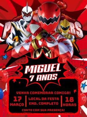 Convite Aniversário Power Rangers Dino Thunder para Editar