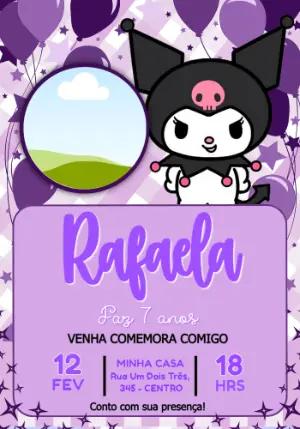 Convite de Aniversário Kuromi Roxo Editável com Foto