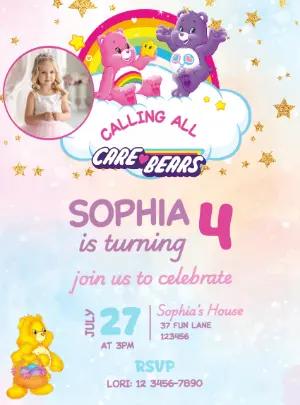 Editable Care Bears Birthday Invitation with Photo Template