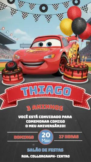 Convite de Aniversário Carros Relâmpago McQueen Editável