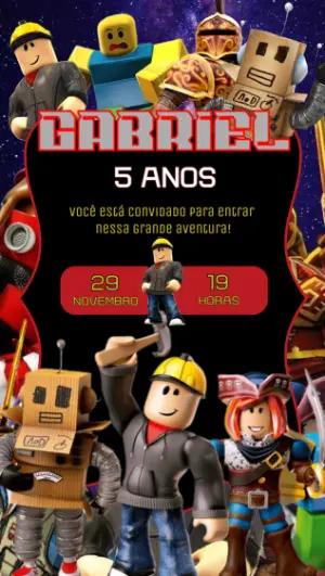 Convite de Aniversário Roblox com Personagens para Editar Online