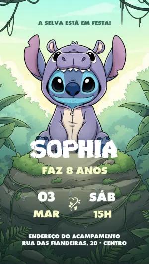 Convite Aniversário Stitch Hipopótamo para Editar Online
