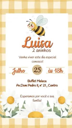 Convite Digital Aniversário Infantil Abelhinha Editável