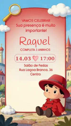 Convite de Aniversário Infantil Detetive Fofo para Editar