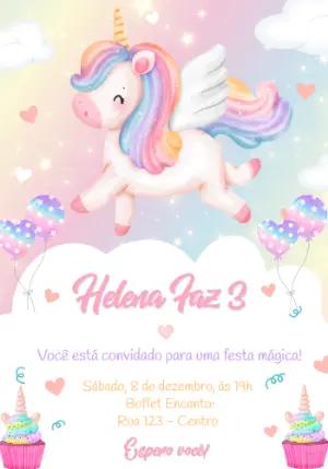 Convite de Aniversário Unicórnio Aquarela Editável