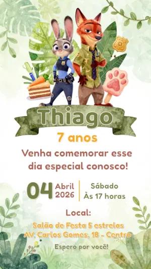 Convite de Aniversário Zootopia com tema selva para editar