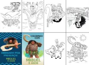 Livro de Colorir Moana e Maui Editável para Festa