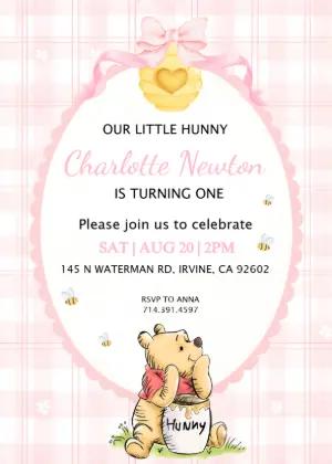 Winnie the Pooh 1st Birthday Invitation Editable Template