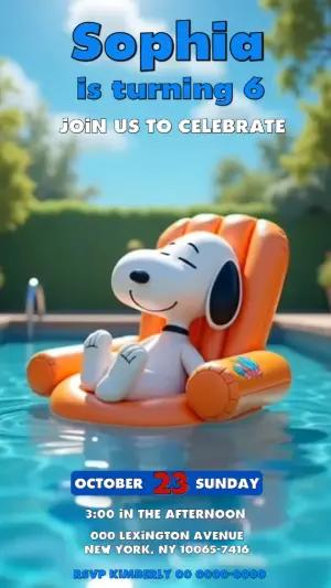 Snoopy Summer Pool Party Video Invitation | Editable Template