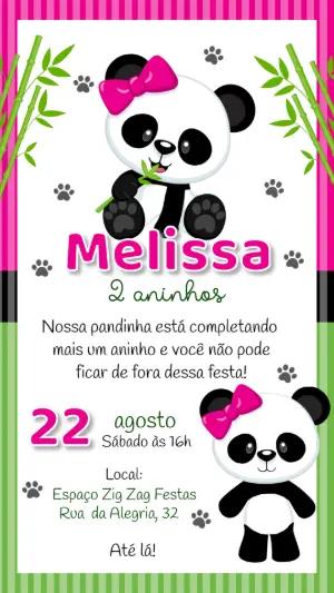 Convite Aniversário Panda Menina para Editar Online