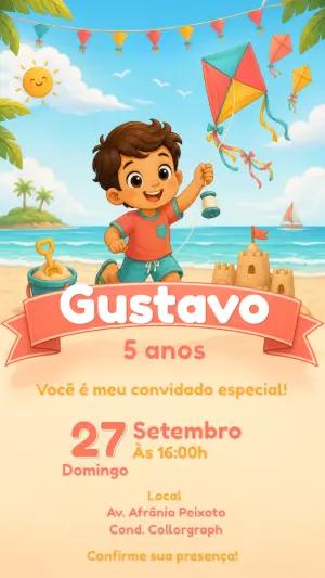 Convite de Aniversário Praia e Pipa | Modelo Editável