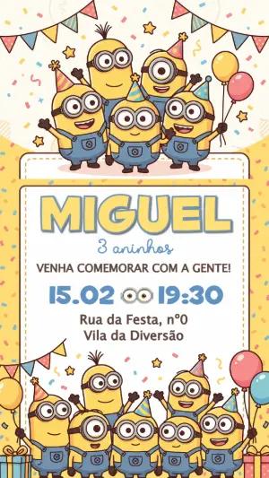 Convite de Aniversário Minions Divertido para Editar Online