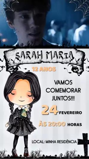 Convite Animado Aniversário Wandinha Addams para Editar Online