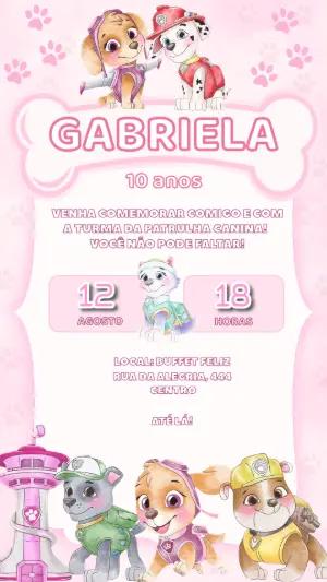 Convite de Aniversário Patrulha Canina Rosa Editável