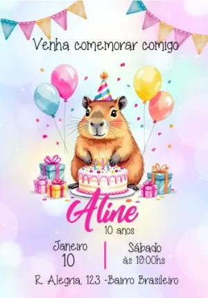 Convite de Aniversário Capivara para Editar Online