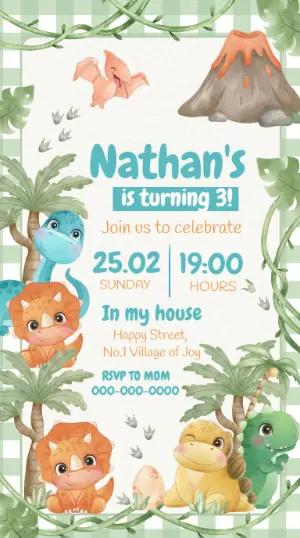 Cute Dinosaur Birthday Invitation Editable Template