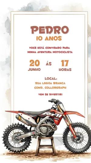 Convite de Aniversário Motocross Aquarela para Editar