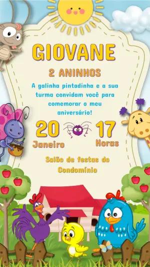 Convite de Aniversário Galinha Pintadinha para Editar