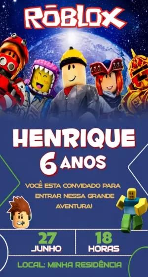 Convite de Aniversário Roblox Aventura Digital para Editar