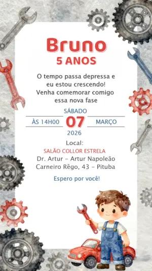 Convite de Aniversário Mecânico Aquarela para Editar Online