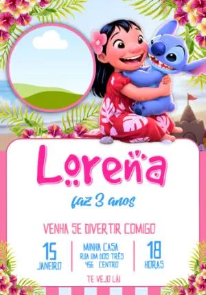 Convite Digital Aniversário Lilo e Stitch Tema Praia Editável