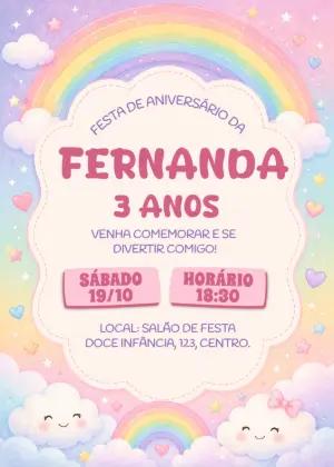 Convite de Aniversário Infantil Arco-Íris Pastel Editável