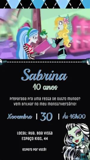 Convite Animado Monster High para Aniversário Editável