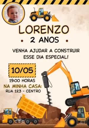 Convite de Aniversário Construção com Foto para Editar