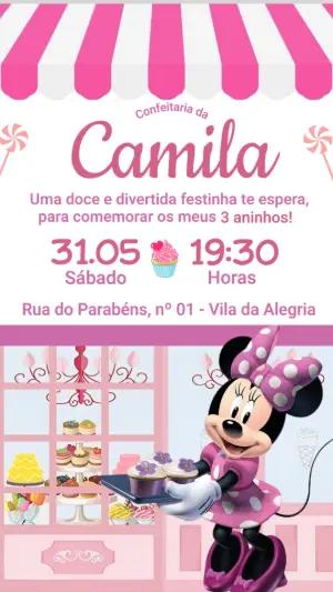 Convite de Aniversário Minnie Confeitaria para Editar