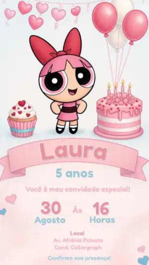 Convite de Aniversário Meninas Superpoderosas Rosa para Editar