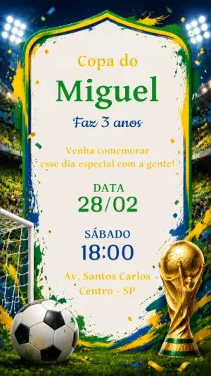 Convite de Aniversário Futebol Brasil Editável