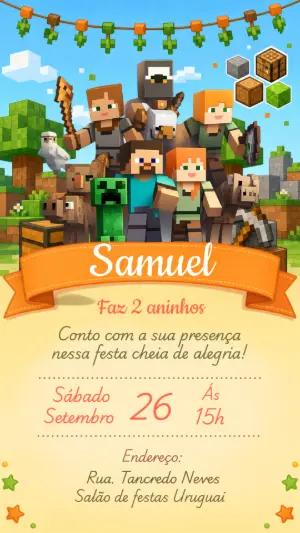 Convite de Aniversário Minecraft Editável