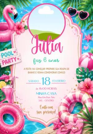 Convite de Aniversário Festa na Piscina Flamingo com Foto