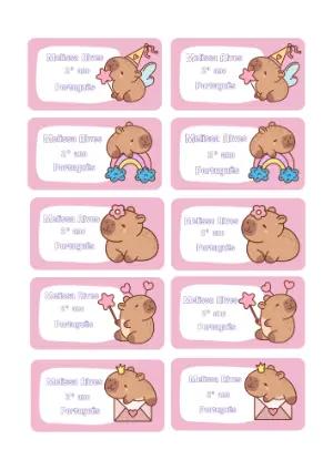 Etiquetas Escolares Capivara Fofa Rosa para Editar