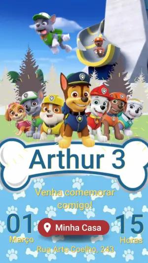 Convite Animado Patrulha Canina para Editar e Enviar