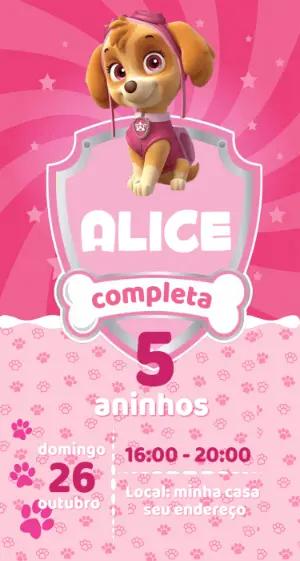 Convite Digital Patrulha Canina Skye Rosa para Editar